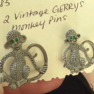 Vintage Gerrys Silver Monkey Brooches - set of two